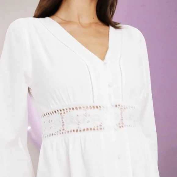 NWTS💓GAP OLD NAVY XL 💓CRISP WHITE COTTON TWILL CUT OUT LACE WAIST AND HEM DRESS - Picture 15 of 16